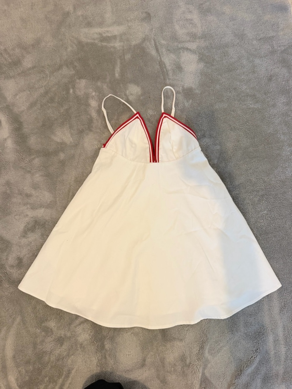 Zara White Spaghetti Strap Dress with Red Trim